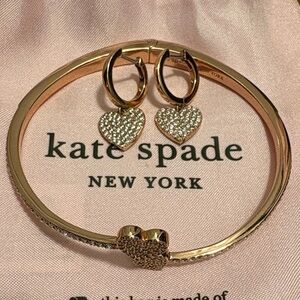 Kate Spade New York Rose Gold Crystal Heart Bangle with Matching Hoop Earrings